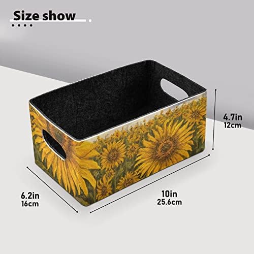 Emelivor Sunflowers Pintura a óleo Armazenamento de cesta de armazenamento Definir caixas de armazenamento de feltro com latas de