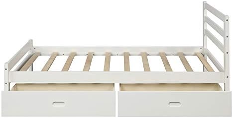LEPFUN TWIN PLAZEMA PLATAGEM Storage Wood Bed Frame com duas gavetas e cabeceira, branco