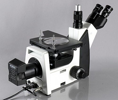 AmScope ME1200TB-5M Digital Inverted Trinocular Metallurgical Microscope, 50X-1000X Magnification, PL10x and PL20x Eyepieces, Polarizing Condenser, Brightfield and Polarizing LED Illumination with Rheostat, Large Double-Layer Mechanical Stage, 90-240V, Includes 5MP Camera with Reduction Lens and Sof