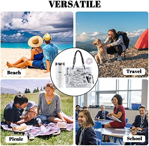 Conjunto de bolsas claras femininas, praia grande e bolsas de piscina, bolsa elegante e durável + bolsa interna + copo de aço