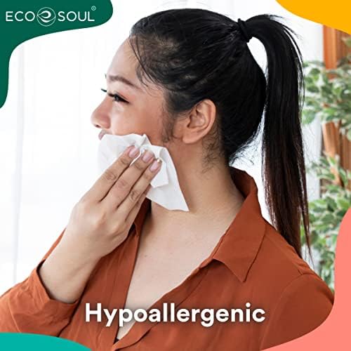 Eco Soul Bamboo Premium Facial Tissue Cube Box 400 contagem | 4 pacote de 100 | Hipoalergênico, ecológico, 2 dobras de papel facial,