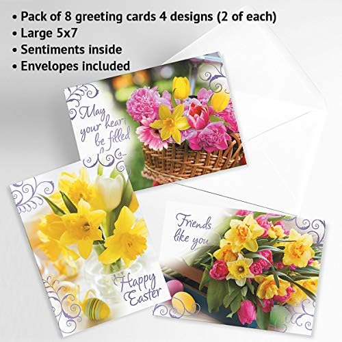 Momentos da Páscoa Deluxe Floral Foil Cartões de Easter - Conjunto de 8, Grandes 5 x 7 polegadas, Sentimentos No interior, ótimos para felizes cartões de amizade de Páscoa, envelopes brancos