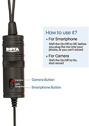 Boya By-M1DM Dual Lavalier Universal Microfone com um único conector estéreo de 1/8 para smartphones DSLR Camears