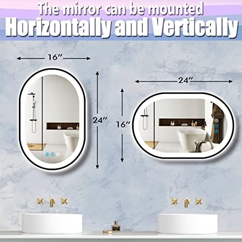 Dididada 24 x 16 polegadas Banheiro preto banheiro oval espelho de vaidade LED com luzes espelho de vaidade com iluminação oval para parede preto oval LED Mirror de banheiro anti nevo