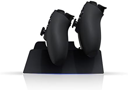 Estação de carregamento preto com barra de luz azul para PS5 Midnight Black Controllers, PlayStation 5 Black Controller Charger