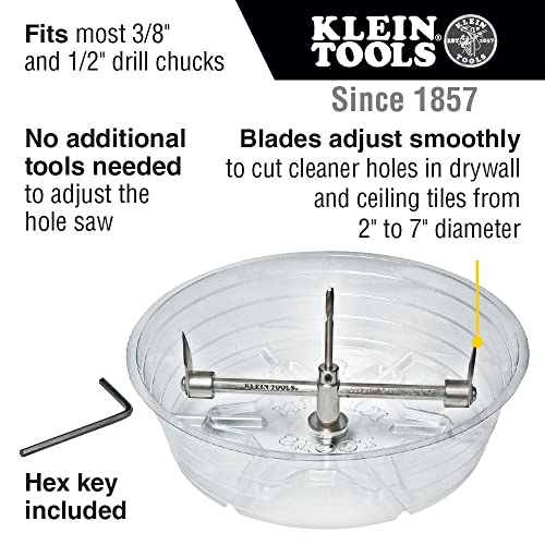 Klein Tools 53731 SAW orifício, cortador de serra ajustável com escudo de poeira para cortar o drywall e o teto para luzes e bosques