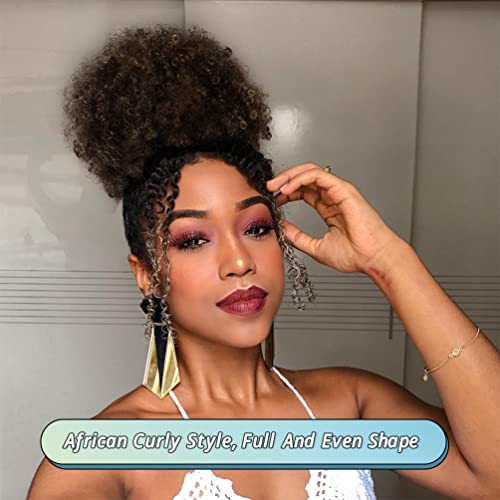 Isweet Afro Puff Drawstring Ponytail, Curly Afro Bun Extensions Cabelos castanhos escuros sintéticos, calcedes curtos afro updo para mulheres negras