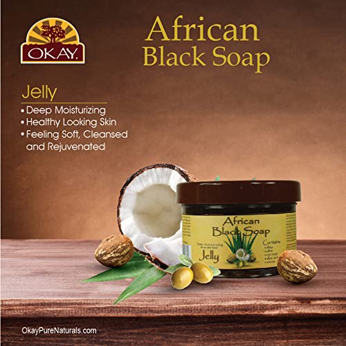 Ok | Geléia de sabão preto africano | Para todos os tipos de pele | Lavagem de beleza nutritiva | Com manteiga de karité, azeite, óleo de coco, aloe vera e manteiga de coco | Livre de parabenos, silicones, sulfatos | 7 onças