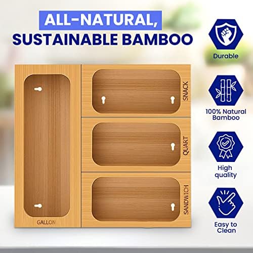 Packliner - Caixas de organizações de sacos de plástico de bambu para gavetas de cozinha, 4 PCs Definir galão de organizador