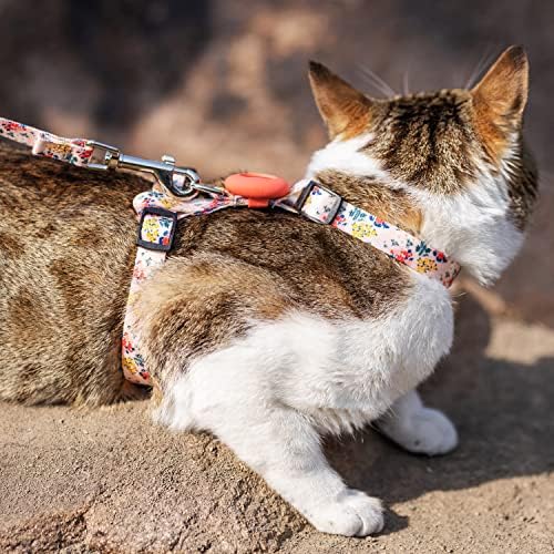 Tukoaw gato arnês e coleira de escape à prova de viagens ao ar livre - nylon macio ajustável chicote de gato de gato conjunto