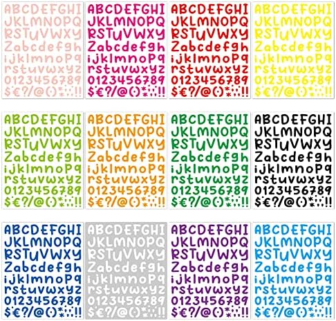 12 folhas 972 peças adesivos de alfabetismo adesivo alfanumérico de desenho animado 229mm/9inch*193mm/7,6 polegadas adesivos de número de alfabetos, 12 cores adesivas de vinil adesivas de vinil adesivos de kit de kit