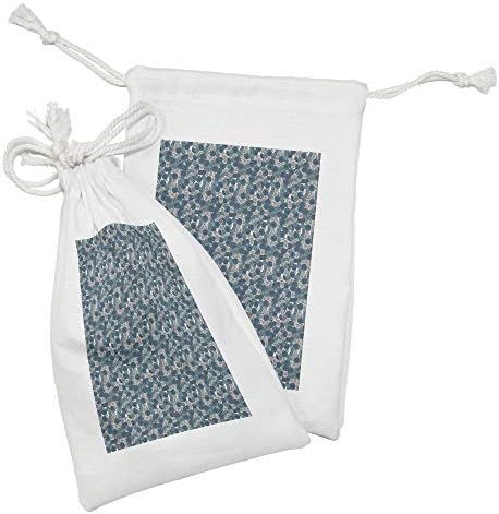 Bolsa de tecido botânica de Ambesonne, conjunto de 2, estilo de doodle com estrias florescendo, saco de cordão pequeno para máscaras e favores de produtos de higiene pessoal, 9 x 6, pálido pálido a gasolina