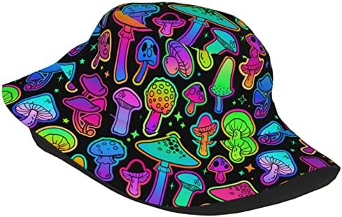 Cogumelos psicodélicos 60s Hippie boho chapéu de balde para homens mulheres chapéu de pescador compactável tampa solar tampa