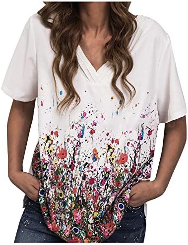 Uikmnh Senhoras de verão impressão floral de manga curta Camisa de tampa de ajuste relaxado