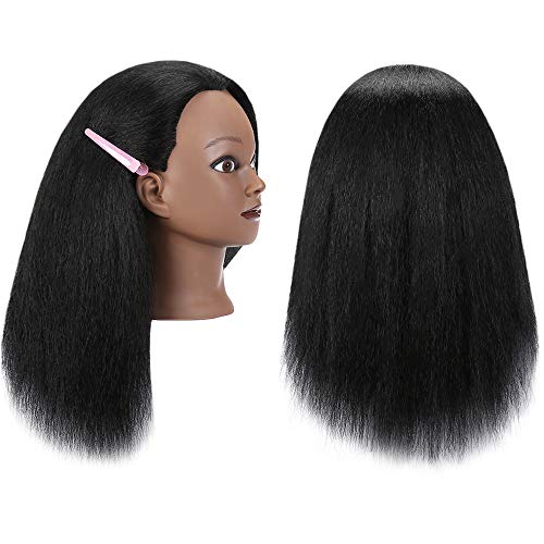 Cabeça de Mannequin de Armmu com cabelo real, cabeleireiro de 16 Cosmetologia Mannequin Manikin Practice Doll Doll Head para penteado e suporte de grampo livre- preto