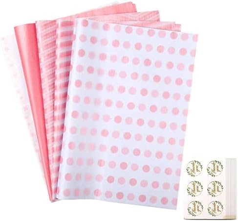 Iekeodi 100 folhas de papel rosa papel embrulhando, papel de seda usado para embalagem de presentes, festa de aniversário,