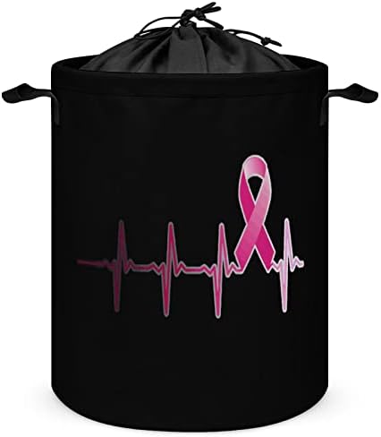 Fita rosa câncer de mama de mama batimentos cardíacos cestas de lavanderia grande cesto de lavanderia cesto de armazenamento
