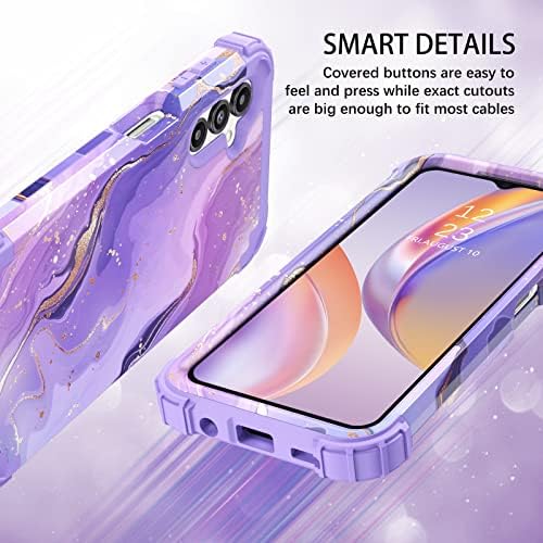 Duedue para a caixa do Samsung Galaxy A14, padrão de mármore Proteção de queda de choque robusta 3 em 1 híbrido de capa de silicone macio de silicone para Samsung A14 5g, roxo/mármore