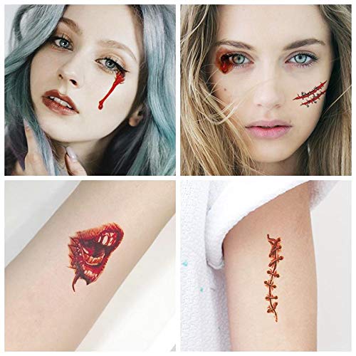 30 folhas 3D Face Scar Scar Scare Halloween Tattoos Tattoos Paper à prova d'água para o Dia dos Tolinhos Diversão Para Crianças Meninas Meninas