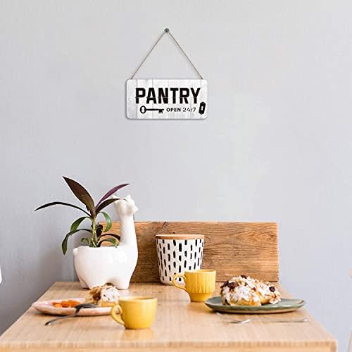CAKIROTS Pantry Sign - Despensa aberta 24/7 - Sinais de despensa para fazenda de cozinha - 10x5 polegadas pendurando