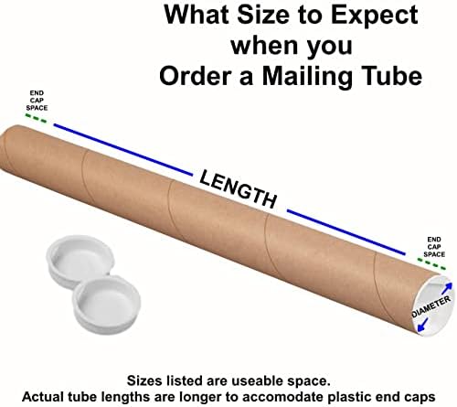Tubos de correspondência pesados ​​de Tubeequeen Kraft com tampas finais - Tubos de envio de arte para armazenamento de documentos,