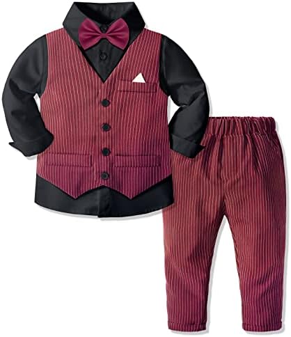 ANGENWILLA GIRN Formal Suit Set, meninos Slim Fit Tuxedo Terne com camisa de vestido de criança, coletor de calça de colete e gravata borda