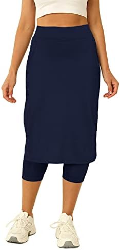 Saia de tênis feminino de Aurgelmir com leis de capris leggings joelhos de golfe skorts atléticos longas saias para mulheres com bolsos