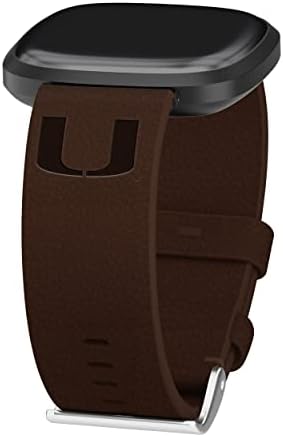 Bandas de afinidade Miami Hurricanes Premium Leather Watch Band compatível com Fitbit Versa 3 e Sense