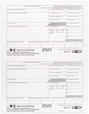 W2 Formulários 2022, 6 por parte dos formulários fiscais, 50 funcionários de formulários a laser, compatíveis com o QuickBooks e o software de contabilidade, 50 envelopes de self -SEAL incluídos incluídos