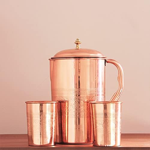 Atração Coloque o jarro de cobre puro com tampa e dois copos de cobre -70 onças fluidas