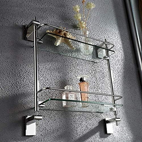 Prateleira de cesta de armazenamento Zuqiee prateleira de banheiro de vidro de duas camadas, rack de organizador para parede de banheiro em aço inoxidável suspenso, 42 13 46 cm