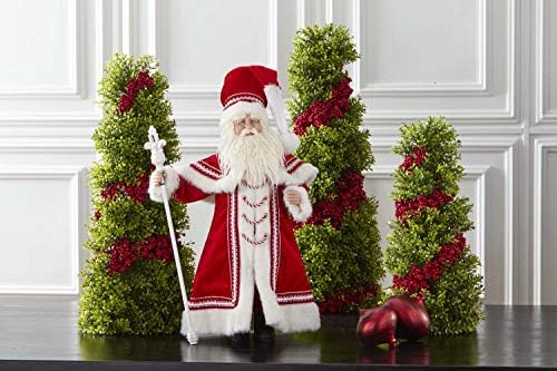 K&K Interiors 53462a 21 polegadas Papai Noel em túnica longa segurando Fleur-de-Lis, branco e vermelho
