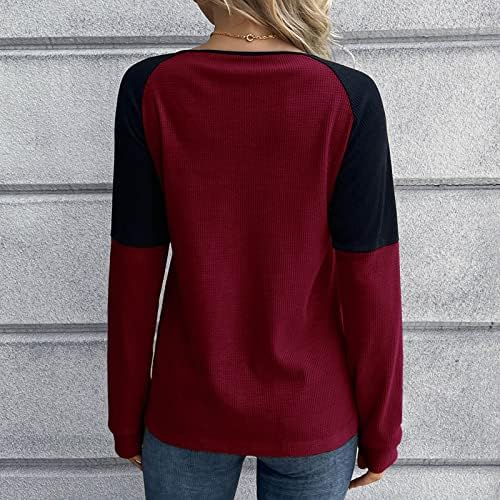 Mulheres malha camisetas tops botão botão redondo de gola redonda costura de moda mangas compridas malhas de malhas de túnica de túnica