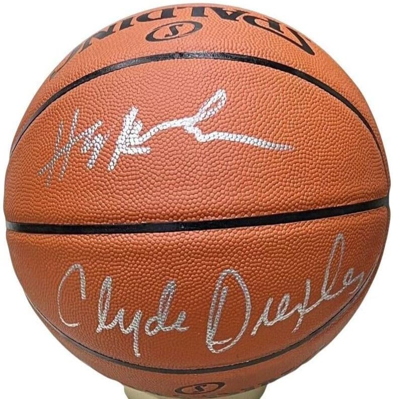 Hakeem Olajuwon e Clyde Drexler assinaram o basquete autografado JSA Authenticed - Basketballs autografados