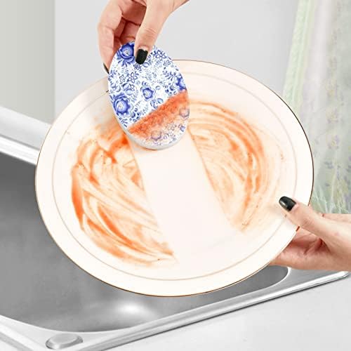 3pcs esfrega esponjas de prato pop-up floral azul para limpeza de cozinha banheiro doméstico de lavagem não arranhada