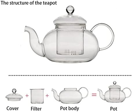 Uxzdx resistente ao calor panela de chá de vidro, bule de flores práticas de flor com infusser a folha de chá de chá de chá