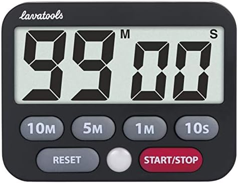Lavatools KT3 Timer de cozinha e cronômetro, dígitos grandes, alarme alto, função mudo, botões de set rápidos, orifício de suspensão,