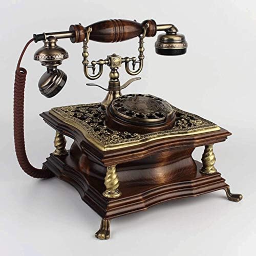 Telefone xjjzs - telefone fixo retrô, sala de estar de madeira sólida, telefone fixo, versão de discagem rotativa.
