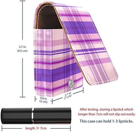 Bolsa de batom de batom de maquiagem de oryuekan com espelho portátil de armazenamento de armazenamento portátil de armazenamento de armazenamento labial de armazenamento de brilho, malha de treliça grade verificação rosa roxo adorável