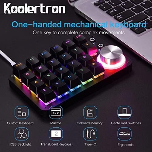 Koolertron 24 teclas de teclado programável, teclado macro mecânico, RGB LED Backlight Red Switch Teclado portátil