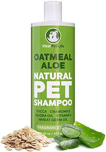 Shampoo de cachorro com aveia, aloe vera, camomila, óleo de jojoba, vitamina E - ingredientes naturais, ajuda alergias a casacos secos