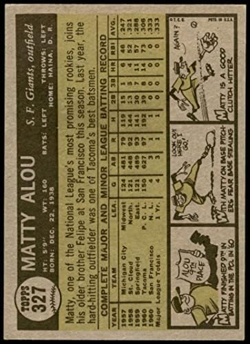 1961 Topps 327 Matty Alou San Francisco Giants Dean's Cards 5 - Ex -Giants