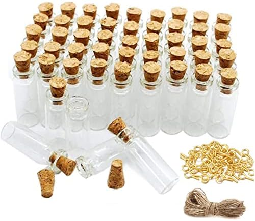 Montamente 100 pcs 2ml pequenos mini garrafas de vidro frascos com rolhas de cortiça 20m Twines Mini frascos de vidro altos garrafas