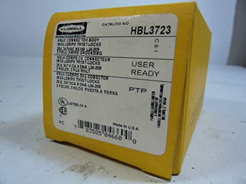 Hubbell HBL3723 Conector de travamento, 20 amp, 2 pólo, 3 arame, 347V, L24-20R, preto/branco
