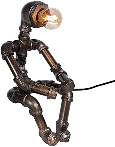Lâmpada de robô de tubo industrial retro steampunk lâmpada vintage steampunk lâmpada de bronze lâmpada de mesa de metal de bronze antigo robô de robô lâmpada de mesa de mesa com lâmpada para barras de barra decoração de decoração de diy presente presente