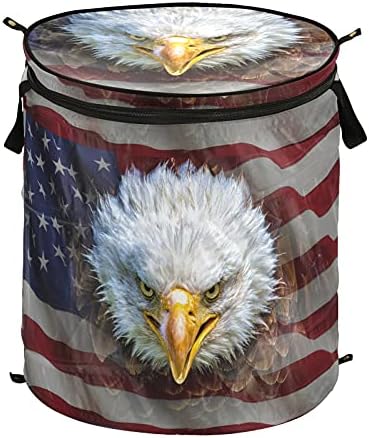 Eagle American Flag Pop Up Laundry Horty com tampa de cesta de armazenamento dobrável Bolsa de roupa dobrável para