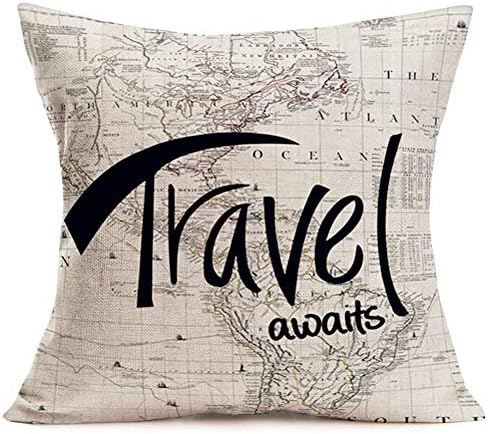 O travesseiro de arremesso de Hopyeer capas vintage mapa do mundo antigo, linho de algodão decorativo viagens geográficas
