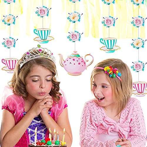 Outus 10 peças Floral Tea Party Holding Decorações Princesa Festa de Aniversário Decoração Primavera Garlandes Tule de chá de chá de xícara de chá de bebê