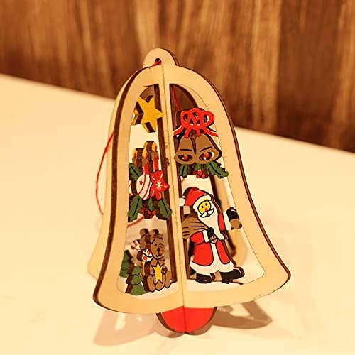 Decorações de Natal Cinco ornamentos de sino de estrela pontiagudos Janela de árvore de Natal Pingente de escultura de madeira Cristais de lustres pendurados