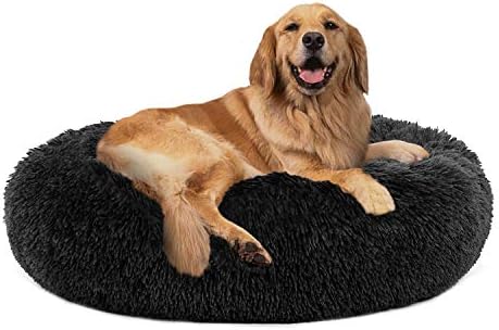 Cachorro calmante cama de cachorro cama de cachorro rosquinha, canteiro de animais de estimação de pet de pele falsa,